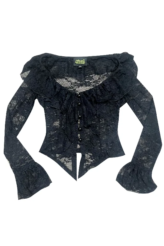 Vampy Black Lace Ruffle Blouse Classic White Blouse