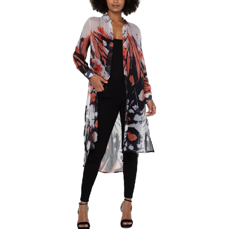 Liverpool Longline Printed Blouse w Pleat Chic Off-Shoulder Blouse