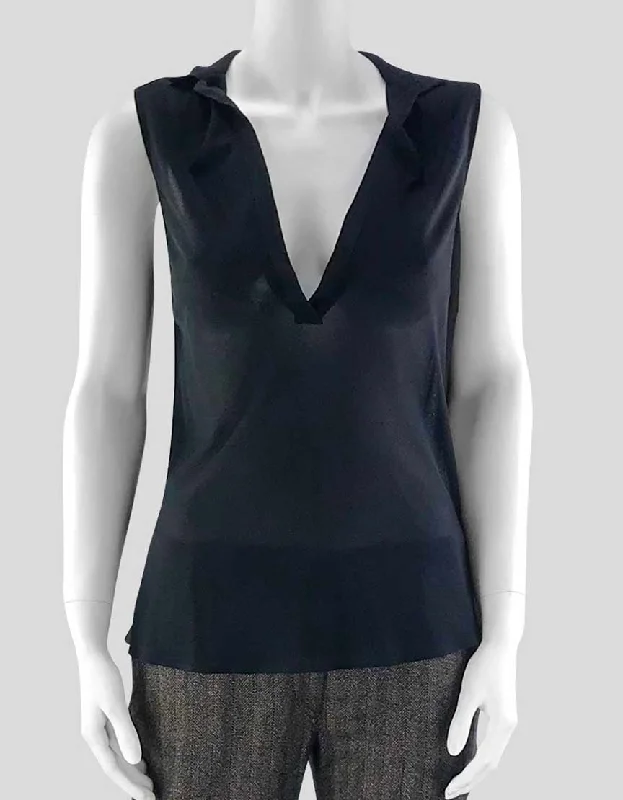 Jil Sander Women's Deep V Black Sleeveless Blouse - 36 IT | 6 US Off-Shoulder Wrap Blouse