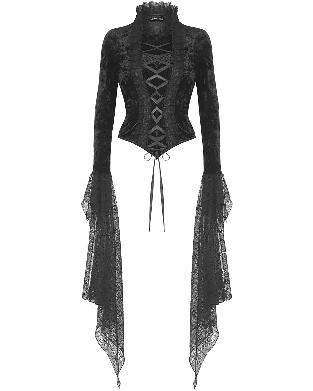 Dark In Love Womens Romantic Gothic Velvet Lace-Up Flared Sleeve Blouse Top Feminine Satin Blouse Dark In Love Womens Romantic Gothic Velvet Lace-Up Flared Sleeve Blouse Top Feminine Satin Blouse