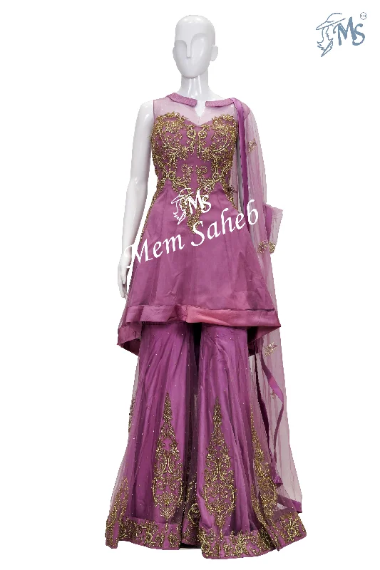 Indo Western Fuchsia Asymmetrical Designer Top with Gharara Pant Comfortable Denim Trousers Indo Western Fuchsia Asymmetrical Designer Top with Gharara Pant Comfortable Denim Trousers