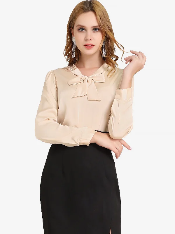 Satin Work Office Blouse Tie Neck Business Casual Top Versatile Layering Blouse