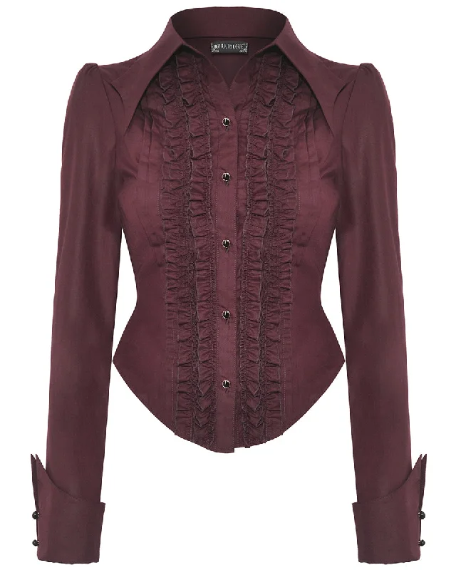 Dark In Love Womens Corporate Gothic Vampire Ruffled Blouse Top - Wine Red Chic Ruffle Blouse Dark In Love Womens Corporate Gothic Vampire Ruffled Blouse Top - Wine Red Chic Ruffle Blouse