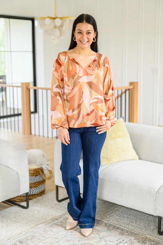 Split Neckline Long Sleeve Blouse In Clay - Andree by Unit Feminine Pastel Blouse