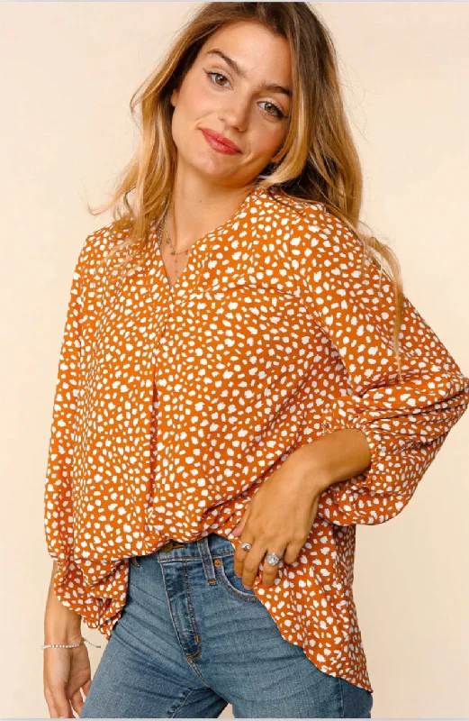 Rust Leopard Blouse Classic White Blouse