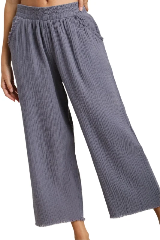 Umgee Blue Ash Wide Leg Linen Pants Formal Linen Trousers