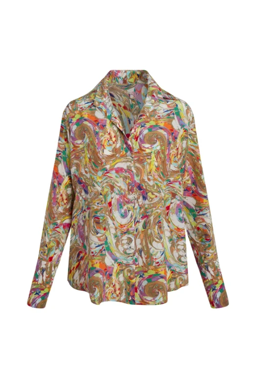 Daria Silk Blouse (Paint Swirl) Embroidered Floral Blouse
