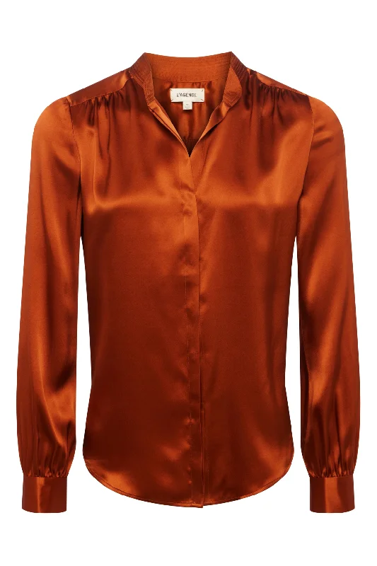 Bianca Band Collar Blouse | Rich Ginger Oversized Silk Blouse