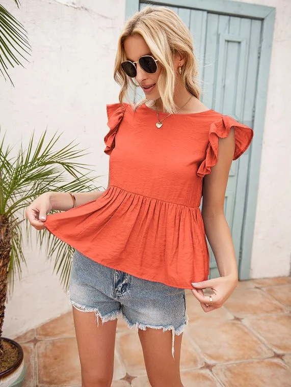 Orange Lace Back Blouse Wrap Front Blouse
