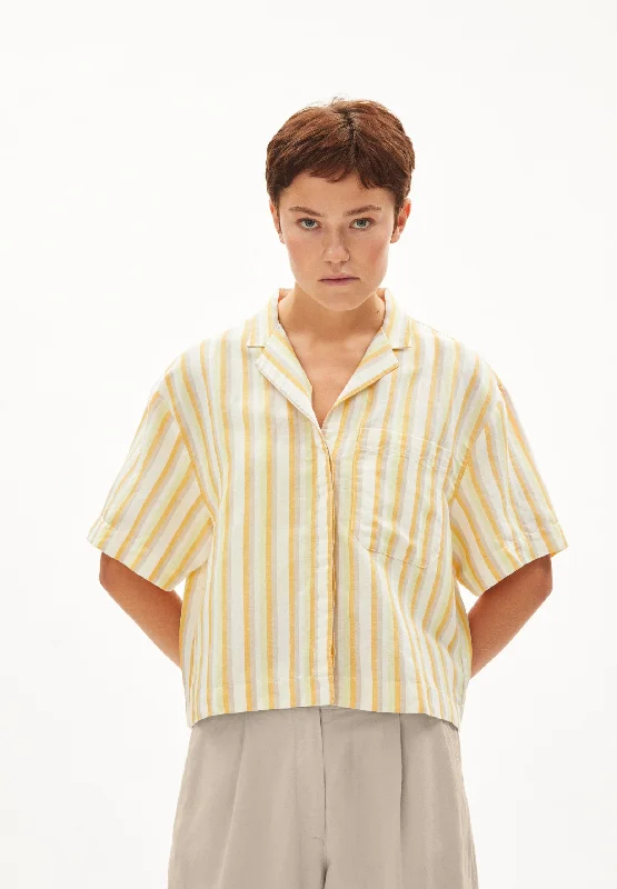 Leaanne Stripe Lino Blouse High Neck Blouse