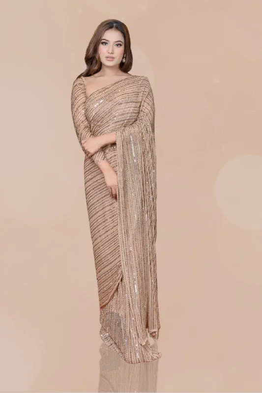 Golden Hand Embroidered Drape Saree With Blouse Loose Oversized Blouse