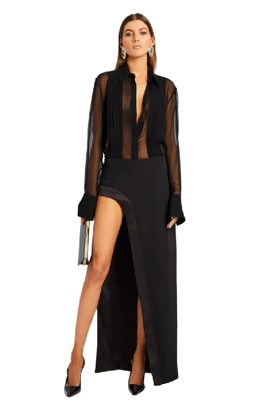 Meghan Panella Silk Blouse - Black Elegant Peplum Blouse