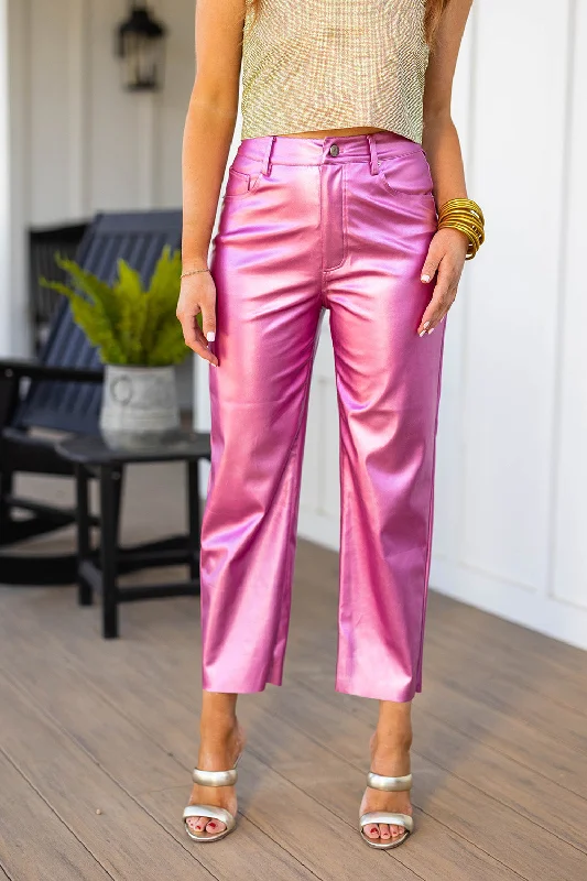 Shelby Straight Leg Pants - Magenta Slim Fit Casual Pants