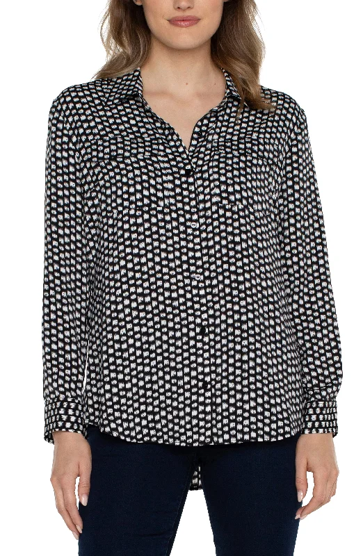 Liverpool Flap Button Front Woven Blouse (black and white with dots) Stylish Wrap Blouse Liverpool Flap Button Front Woven Blouse (black and white with dots) Stylish Wrap Blouse