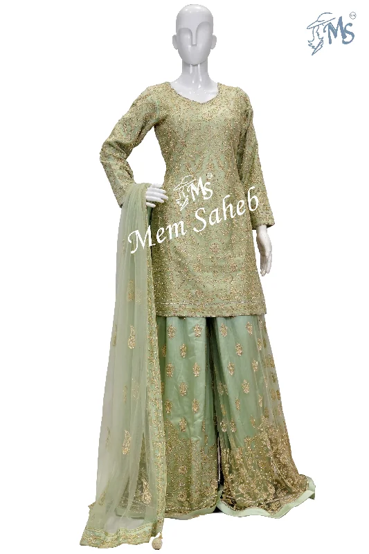 Indo Western Pista Colour all over Thread work with Palazzo Pant Soft Stretch Leggings Indo Western Pista Colour all over Thread work with Palazzo Pant Soft Stretch Leggings