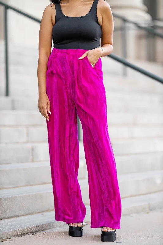 Sondra High-Waisted Velvet Pants - Fuchsia High-Waist Jogger Pants