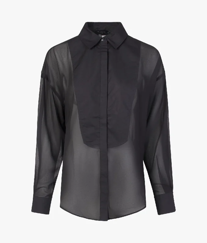 Lechosa oversized chifon bib detail blouse in black Satin Bow Blouse