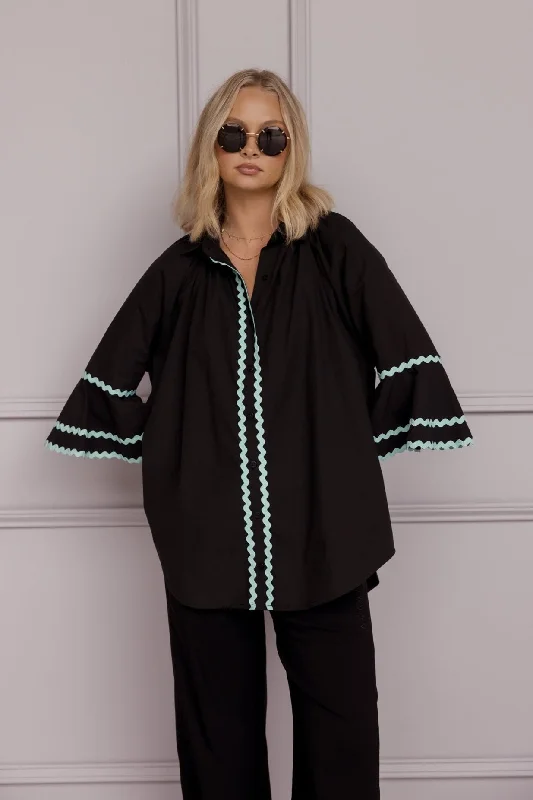 TALULA Blouse Black Casual Stripe Blouse