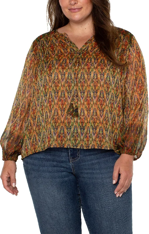 Liverpool Plus Size Long Sleeve Double Layer Tie Front Woven Blouse Satin Bow Blouse Liverpool Plus Size Long Sleeve Double Layer Tie Front Woven Blouse Satin Bow Blouse