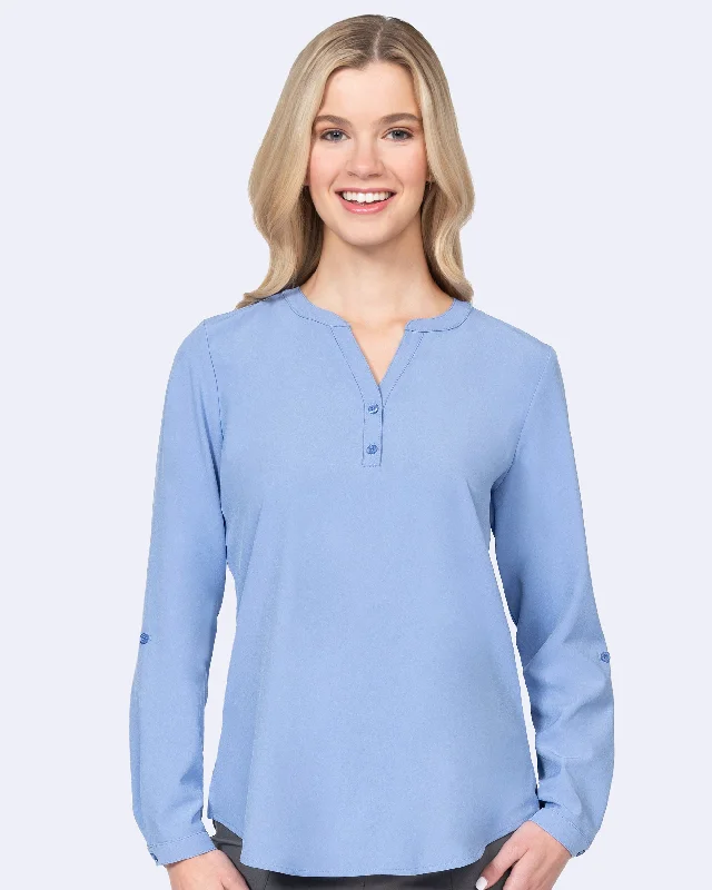 Stretch Blouse with 3/4 Roll Sleeves (1035) Ruffled Neck Blouse