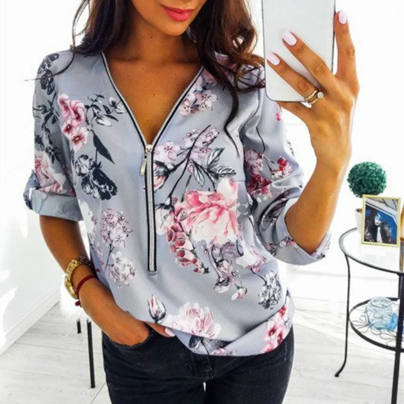 New Fashion Fit Zipper V-Neck Shirt S-5XL Plus Size Tops Work Women Blouses Cotton Vintage Floral Print Shirts Dot Mujer Blusas Frilled Cuff Blouse New Fashion Fit Zipper V-Neck Shirt S-5XL Plus Size Tops Work Women Blouses Cotton Vintage Floral Print Shirts Dot Mujer Blusas Frilled Cuff Blouse
