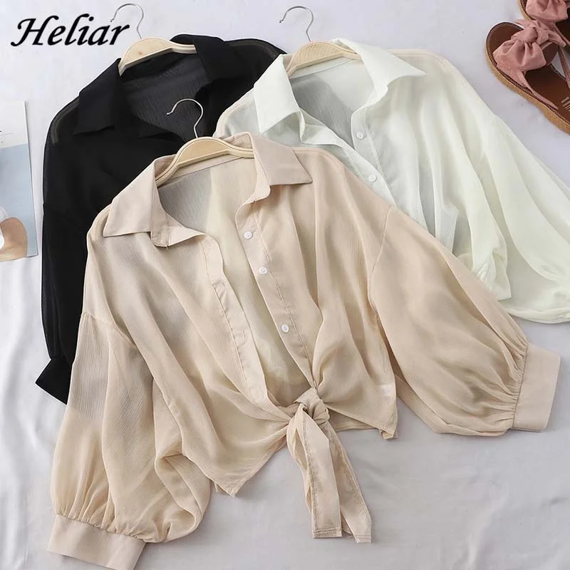HELIAR Lantern Sleeve Chiffon Shirts Women 2020 Summer Buttoned Up Shirt Long Sleeve Blouse Tied Waist Elegant Women Blouses Soft Modal Blouse HELIAR Lantern Sleeve Chiffon Shirts Women 2020 Summer Buttoned Up Shirt Long Sleeve Blouse Tied Waist Elegant Women Blouses Soft Modal Blouse