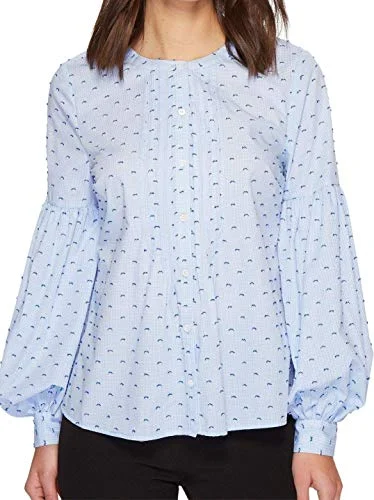 CeCe Women's Bubble Sleeve Mini Check Pintuck Blouse Casual Button Blouse