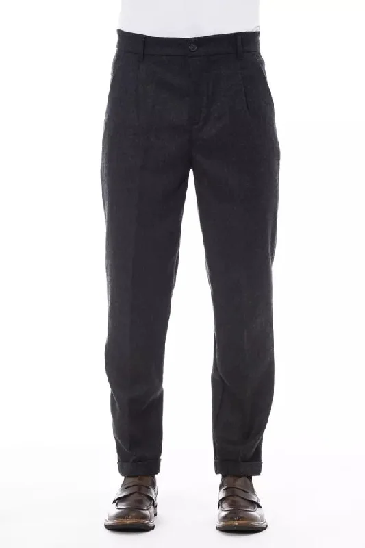 Gray Wool Men Pants Classic Stretch Pants