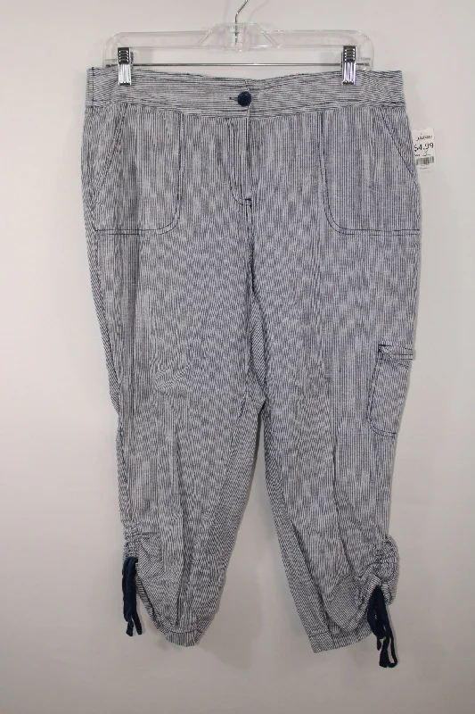 Rafaella Linen Blend Striped Capri Pants | Size 8 Casual Skinny Fit Pants