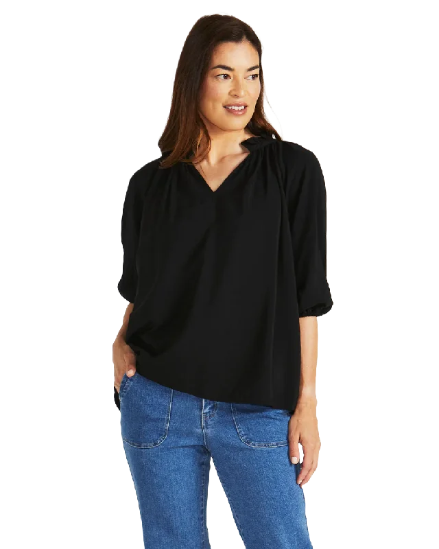 Cecilia Blouse Black Lightweight Floral Blouse