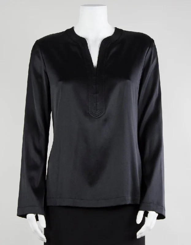 Elie Tahari Black Silk Tunic Blouse With Bell Style Sleeves Size Small Puff Sleeve Blouse