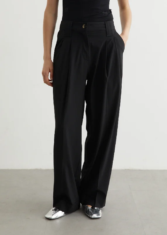 Drapey Melange Mid Waist Pleat Pants Relaxed Linen Pants