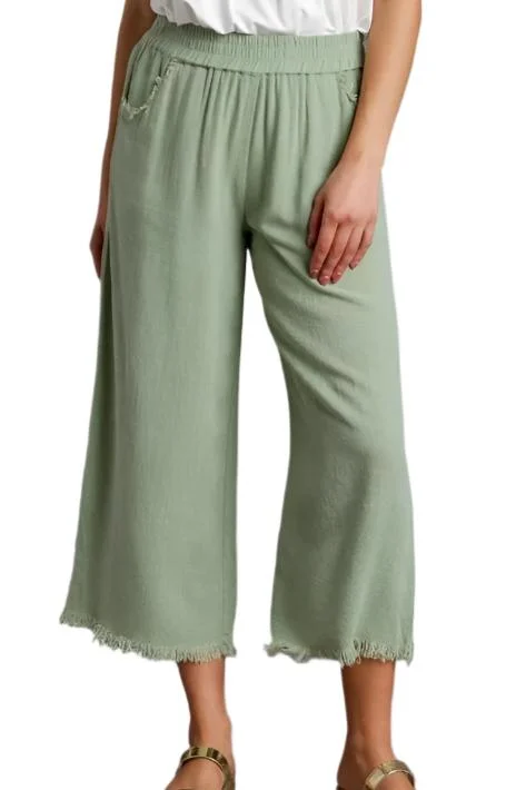 Umgee Linen Wide Leg Pants Relaxed Casual Leggings