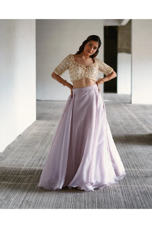 Lilac organza lehenga and embroidered blouse Double-Layered Blouse