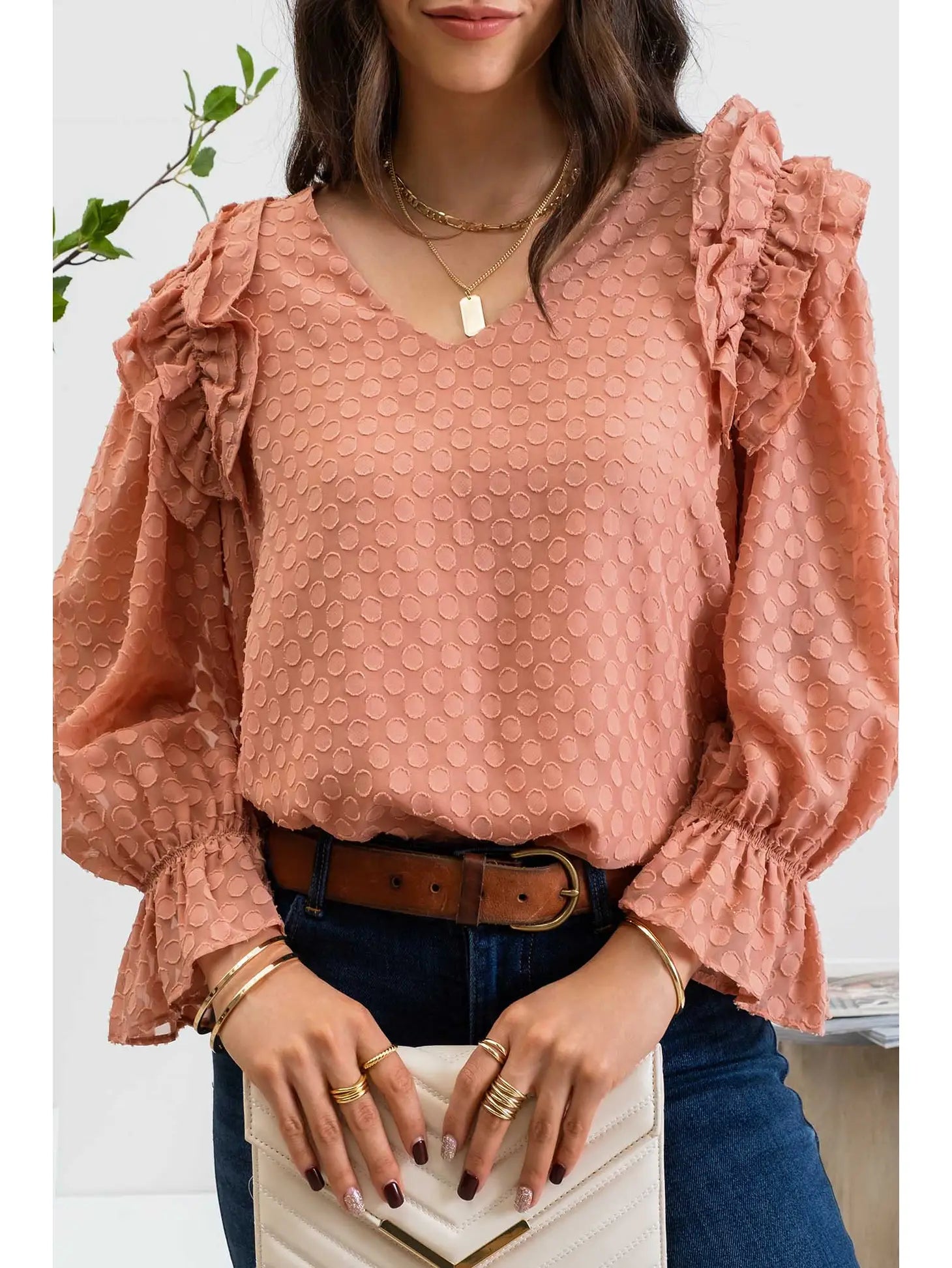 Sienna Ruffle Dotted Blouse Feminine Ruffle Blouse