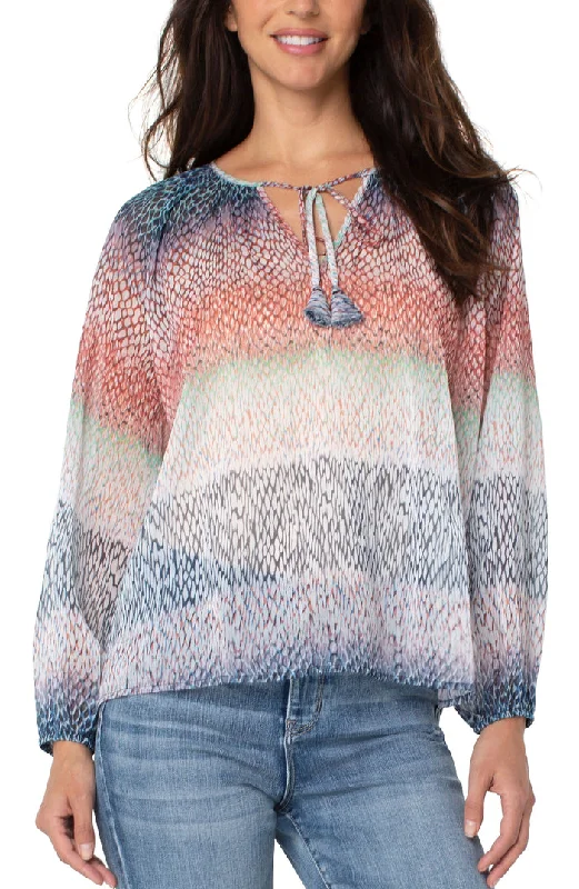 Liverpool Shirred Blouse w/ Neck Ties (Ombre Snake) Chic Sleeveless Blouse