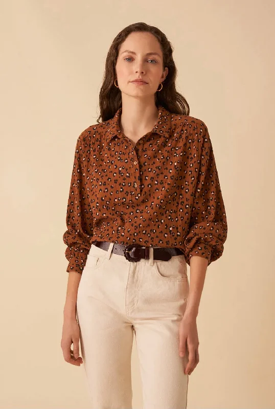 Ricani Blouse - Leopard Floral Chiffon Blouse