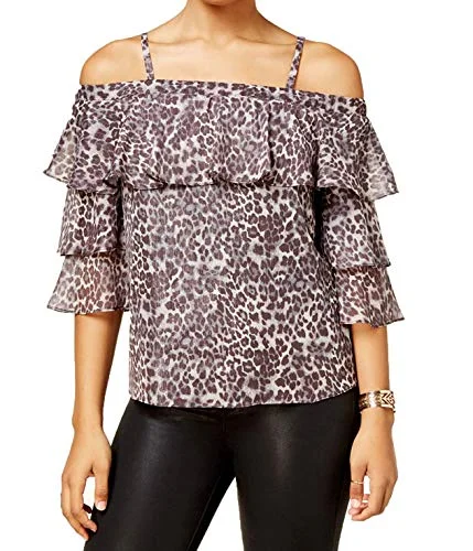 BCX Women's Cheetah Print Off-Shoulder Blouse(Cheetah, Small) Stylish Wrap Blouse