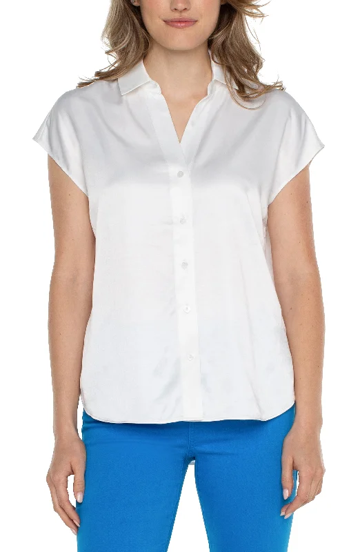 Liverpool Dolman Sleeve Blouse with Collar and Button Front (White) Lightweight Tunic Blouse Liverpool Dolman Sleeve Blouse with Collar and Button Front (White) Lightweight Tunic Blouse