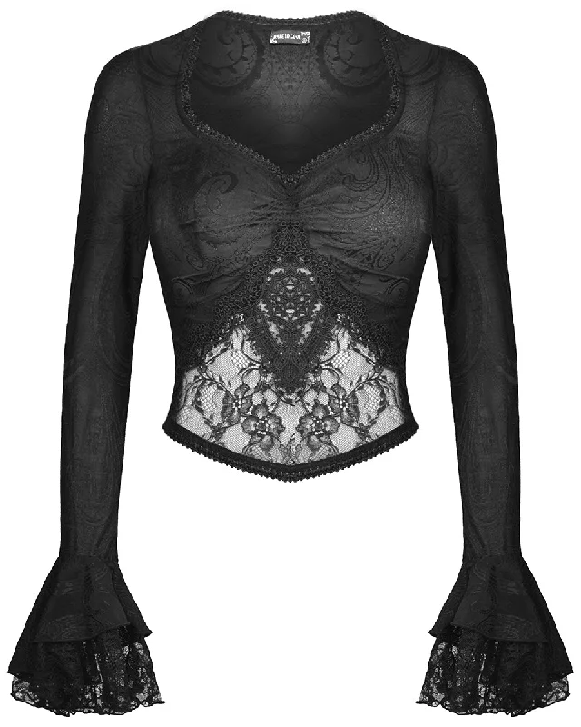 Dark In Love Gothic Jacquard Lace Blouse Top Sleeveless Chiffon Blouse
