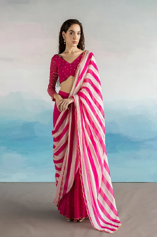 Striped Palazzo Saree With Blouse Classic Striped Blouse