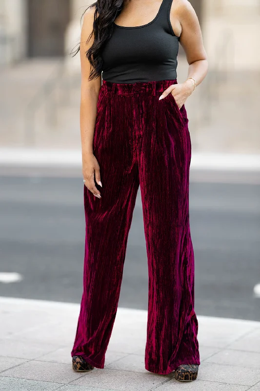 Sondra High-Waisted Velvet Pants - Cabernet Casual Skinny Fit Pants