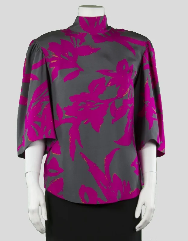 Dries Van Noten Print Silk Blouse With High Neck Size 38 Soft Satin Blouse