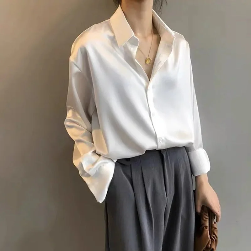 Wjczt Silk Shirt Vintage Blouse Women Spring 2021 Womens Clothing Sheer Top Woman Overshirt Women Longsleeve Dress Shirt Elegant Silk Blouse