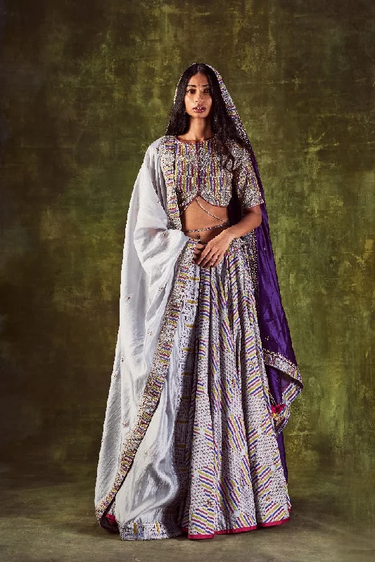 Printed Front Tieup Blouse With Lehenga And Dupatta Soft Satin Blouse