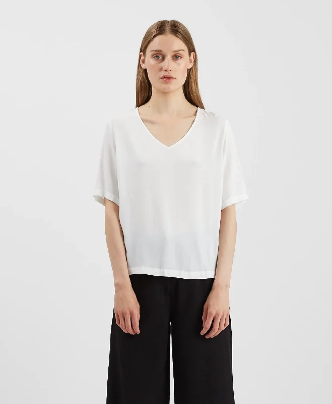 Elvire V Neck  Blouse - Snow White Subtle Shimmer Blouse