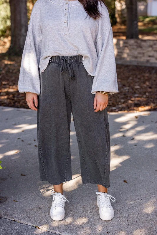 Washed Black Barrel Lounge Pants Comfy High-Waist Jeans