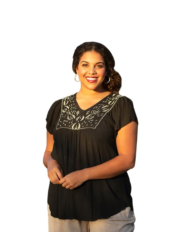 On The Plus Side Solid Short Sleeve V-Neck Karla Embroidered Plus Size Blouse Chic Square Blouse On The Plus Side Solid Short Sleeve V-Neck Karla Embroidered Plus Size Blouse Chic Square Blouse