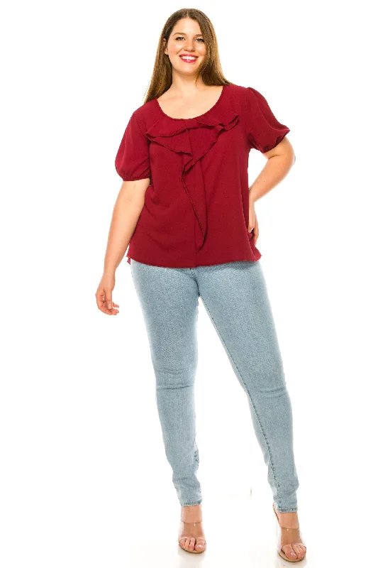 Women's Plus Size Ruffled Detail Tunic Blouse Top Gathered Detail Blouse