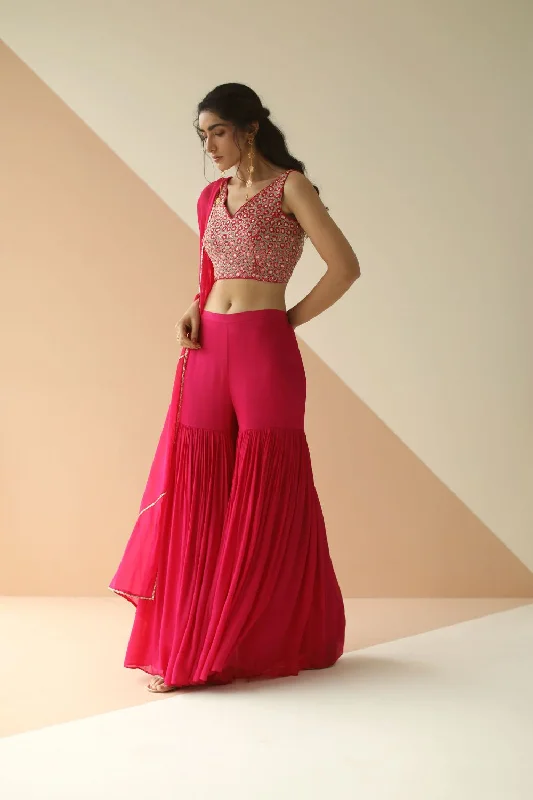 RANI PINK HEAVY BLOUSE SHARARA WITH DUPATTA Slim Fit Blouse